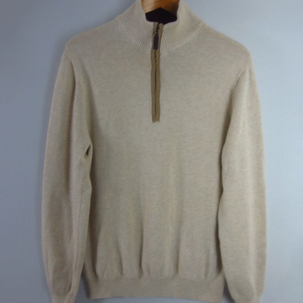 New Weatherproof Mens M Oatmeal Beige Brown Cotton 1/4 Zip LS Sweater NWT $75